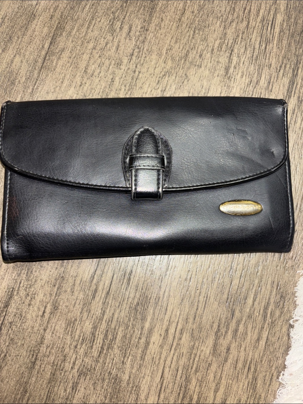 Liz Claiborne Black Leather Wallet with Gold Tone Logo